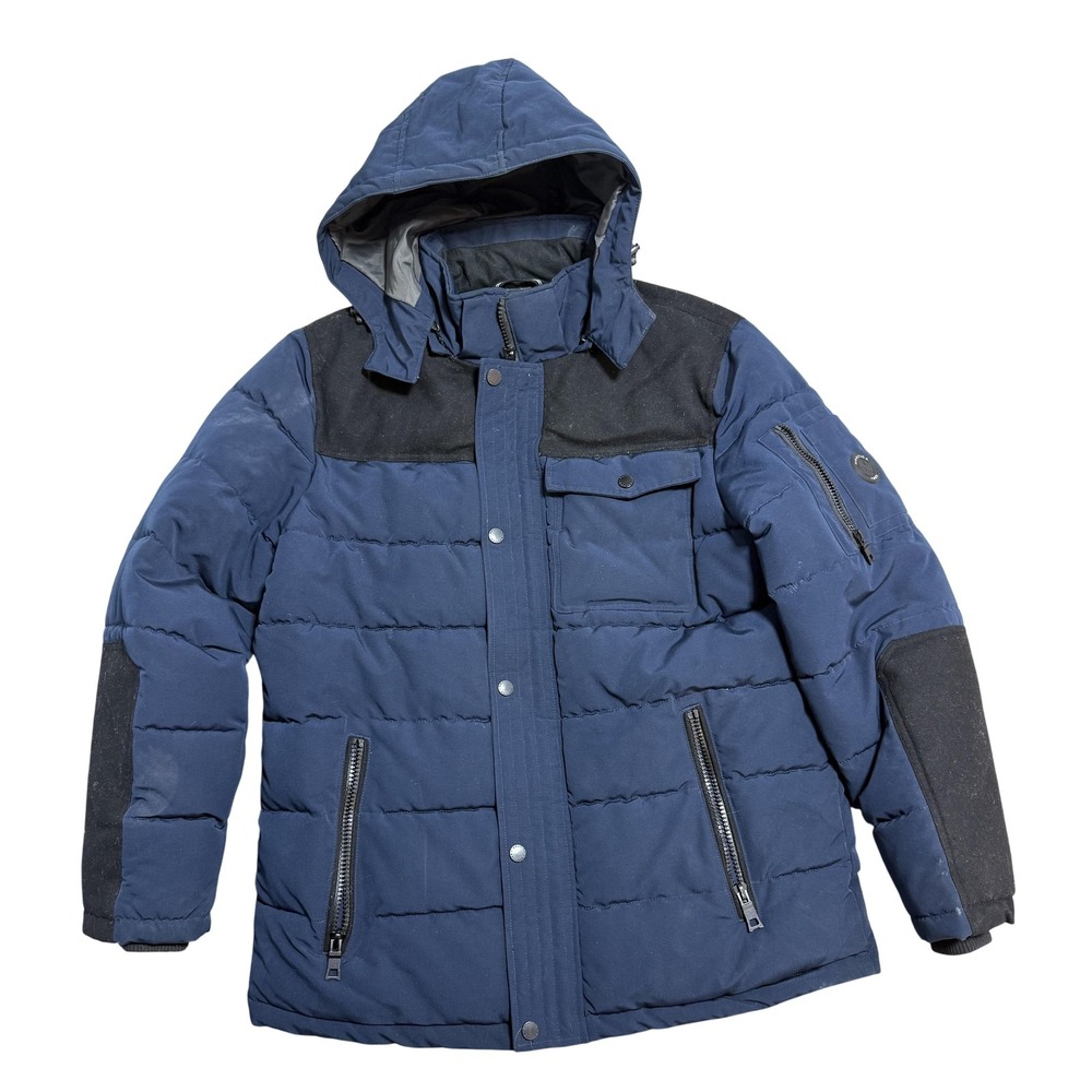 Nautica‎ Jacket Mens Large Blue Hooded Puffer Insulated Water Resistant Zip